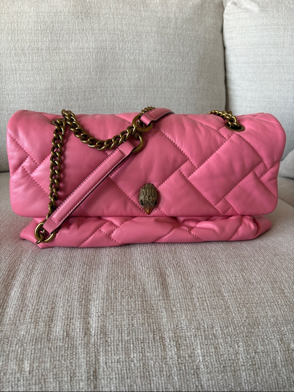 Kurt Geiger Pink Quilted Chain Shoulder Bag with Gold Hardware